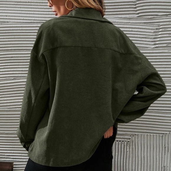 Corduroy boyfriend oversized shacket jacket button up boho tiktok tan khaki - Picture 10 of 14